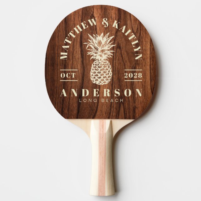 Raquette De Ping Pong Antique Cherry Wood Tropical Pineapple Wedding (Dos)