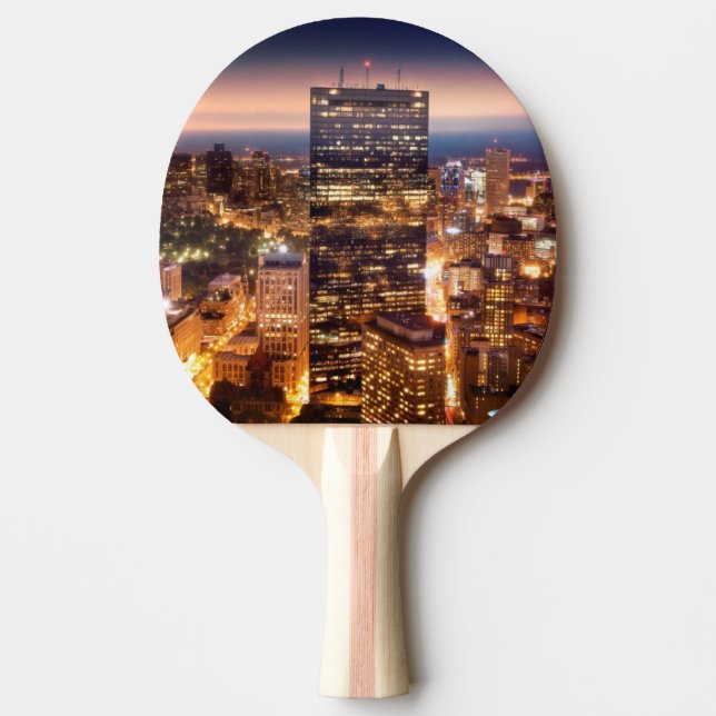 Raquette De Ping Pong Aperçu de Boston la nuit (Devant)