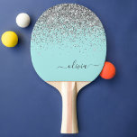 Raquette De Ping Pong Aqua bleu Turquoise Parties scintillant argent Mon<br><div class="desc">Aqua Blue - Turquoise et Silver Sparkle Parties scintillant Script Monogramme Nom Ping Pong Paddle. Cela rend le cadeau parfait pour 16 ans,  mariage,  douche nuptiale,  anniversaire,  baby shower ou bachelorette pour quelqu'un qui aime le luxe glam et les styles chic.</div>