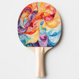 Raquette De Ping Pong Aquarelle Abstraite dans les couleurs du coucher d