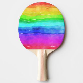 Raquette De Ping Pong Aquarelle Abstraite Peint Rayures arc-en-ciel