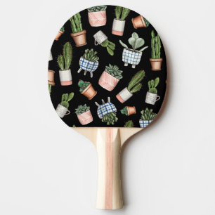 Raquette De Ping Pong Aquarelle Accueil Plante Noir sans couture