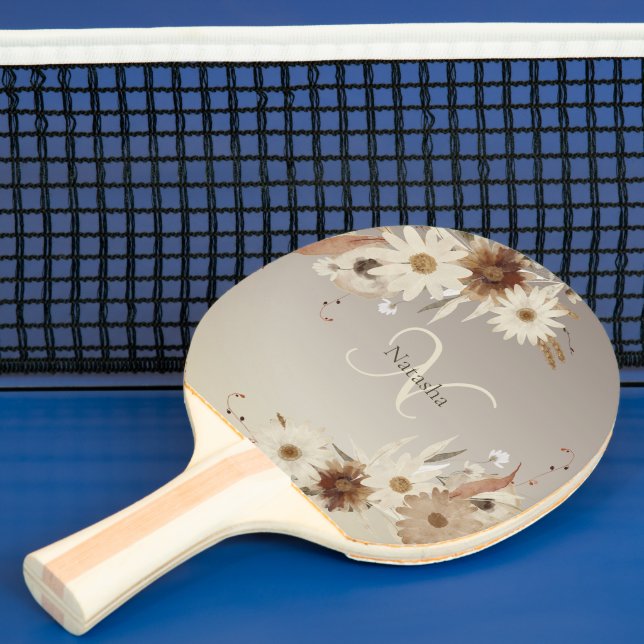 Raquette De Ping Pong Aquarelle d'automne Monogramme floral Personnalisé (Insitu)