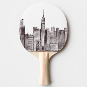 Raquette De Ping Pong Aquarelle de la ville de New York Manhattan