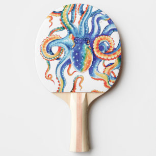 Raquette De Ping Pong Aquarelle de pieuvre colorée Art