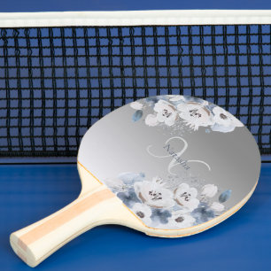 Raquette De Ping Pong Aquarelle d'hiver Monogramme floral personnalisé