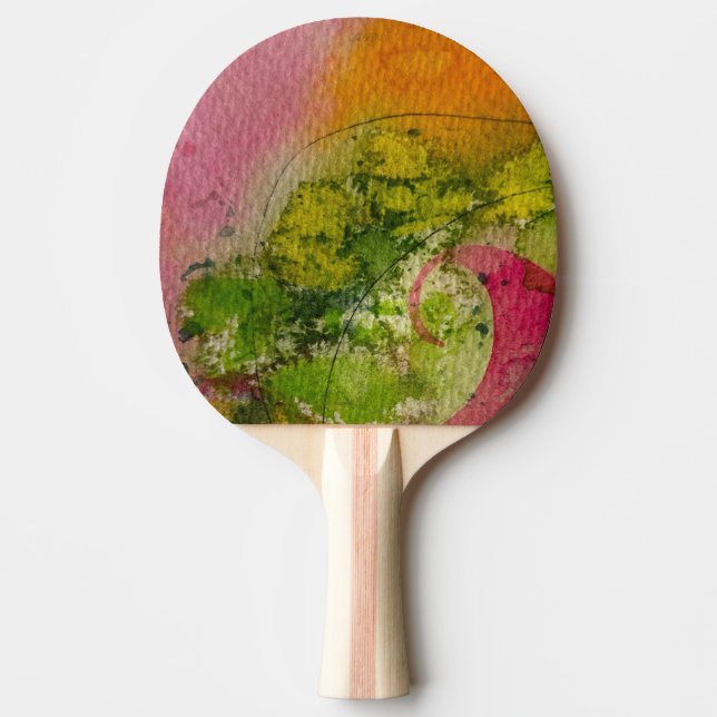 Raquette De Ping Pong Aquarelle Et Encre Art Impressionniste Abstrait (Devant)
