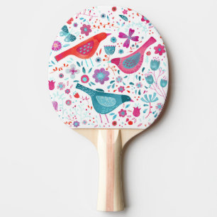 Raquette De Ping Pong Aquarelle florale d'oiseaux moderne