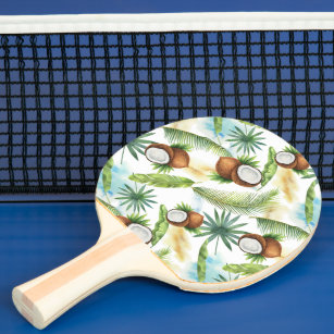 Raquette De Ping Pong Aquarelle Motif de noix de coco tropicale