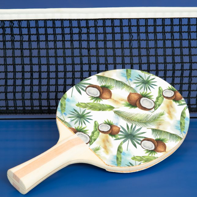 Raquette De Ping Pong Aquarelle Motif de noix de coco tropicale (Insitu)