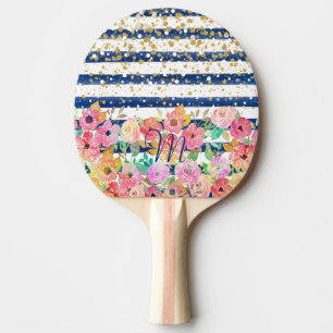 Raquette De Ping Pong Aquarelle motifs floraux et confettis