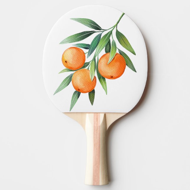 Raquette De Ping Pong Aquarelle Orange Fruits : Branches Isolées. (Devant)