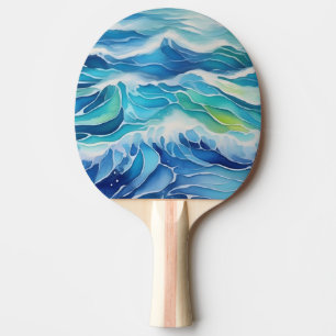 Raquette De Ping Pong Aquarelle peinture des vagues bleues