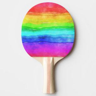Raquette De Ping Pong Aquarelle Rainbow Stripes Design