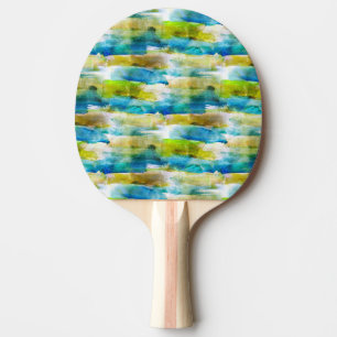 Raquette De Ping Pong Aquarelle vert abstrait, bleu