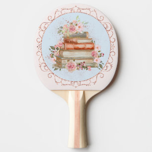 Raquette De Ping Pong Aquarelle Vintage rose roses et livres Floral