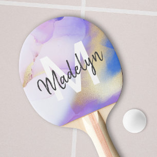 Raquette De Ping Pong Aquarelle violet Abstrait Girly Luxury Monogramme