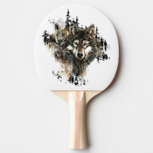Raquette De Ping Pong Aquarelle Wolf Montagne Animal Nature Art