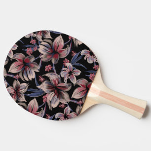 Raquette De Ping Pong Aquarelles Crimson Floral sur noir
