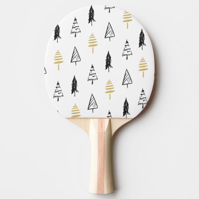 Raquette De Ping Pong Arbre de Noël moderne Motif d'or noir (Devant)