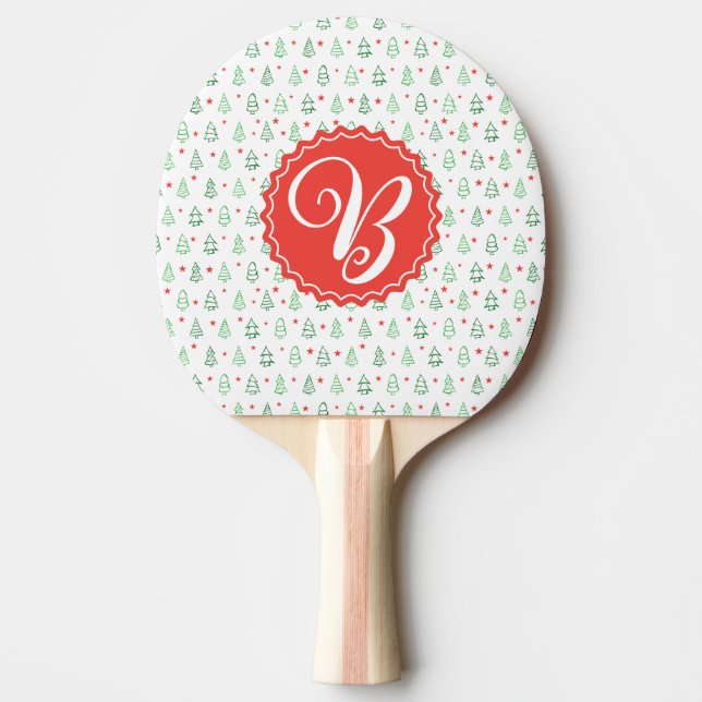 Raquette De Ping Pong Arbre de Noël rouge et vert (Devant)