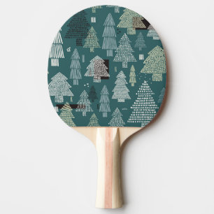 Raquette De Ping Pong Arbres d'hiver, motif vintage de Noël.
