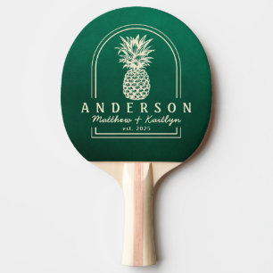 Raquette De Ping Pong Arc de mariage au ananas vert émeraude & nom