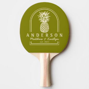 Raquette De Ping Pong Arc de mariage au pin chaud olive et ananas & nom
