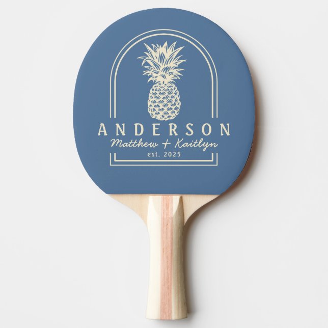 Raquette De Ping Pong Arc de mariage Capri Blue Ananas & Nom (Devant)