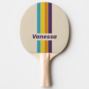 Raquette De Ping Pong Arc-en-ciel de poussière de prune rayé avec nom