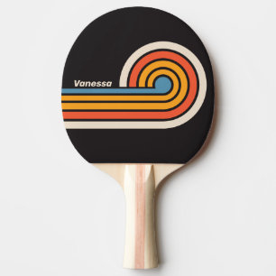 Raquette De Ping Pong Arc-en-ciel foncé Rétro Vintage Boucle Rayures ave