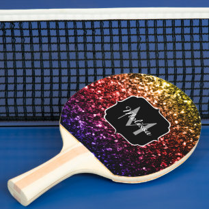 Raquette De Ping Pong Arc-en-ciel jaune rouge violet paillettes Monogram