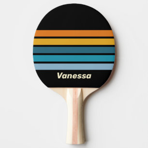 Raquette De Ping Pong Arc-en-ciel noir à travers les rayures avec nom