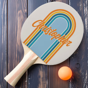 Raquette De Ping Pong Arc-en-ciel Rétro Vintage avec Nom