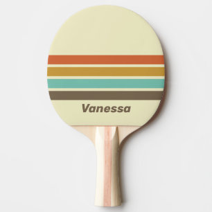 Raquette De Ping Pong Arc-en-ciel Rétro Vintage sur Fond Rayé avec Nom