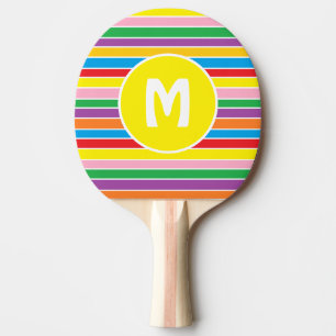Raquette De Ping Pong Arc-en-ciel vibrant à rayures colorées et monogram