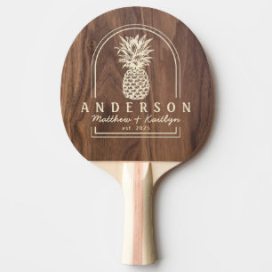 Raquette De Ping Pong Arche de mariage au bois de noyer et ananas & nom
