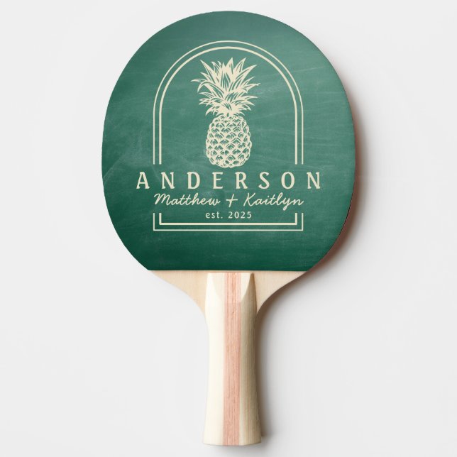 Raquette De Ping Pong Arche de mariage au tableau vert et à l'ananas & N (Devant)
