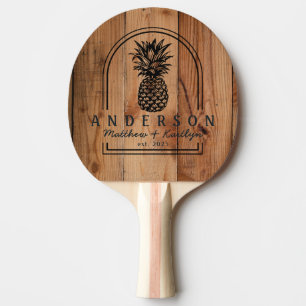Raquette De Ping Pong Arche de mariage en érable brut avec ananas & nom