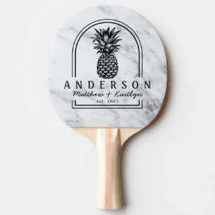 Raquette De Ping Pong Arche de mariage moderne en pin blanc épuré & Nom