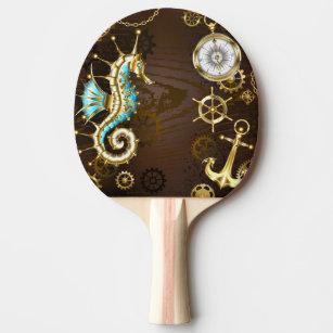 Raquette De Ping Pong Arrière - plan en bois avec cheval de mer mécaniqu