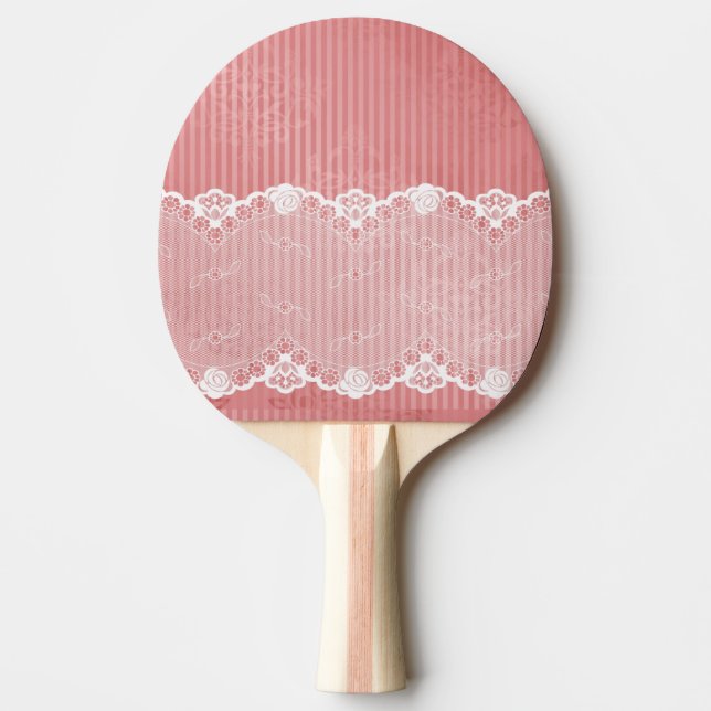 Raquette De Ping Pong Arrière - plan rose et blanc avec la dentelle (Devant)