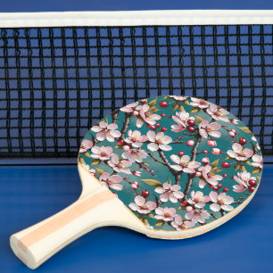 Raquette De Ping Pong Arrière - plan Turquoise de fleurs de cerisiers ro