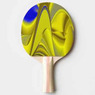 Raquette De Ping Pong Art abstrait 3D arc-en-ciel en or jaune bleu