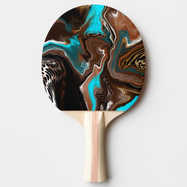 Raquette De Ping Pong Art Abstrait bleu, Brown et noir (Devant)