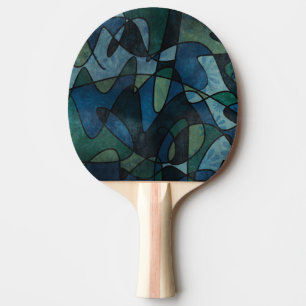 Raquette De Ping Pong Art abstrait de verre teinté numérique sarcelle bl