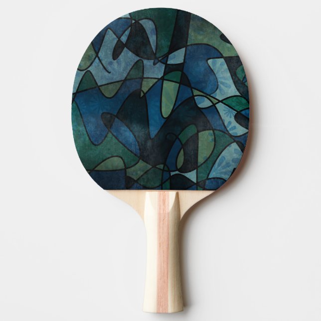 Raquette De Ping Pong Art abstrait de verre teinté numérique sarcelle bl (Devant)