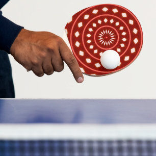 Raquette De Ping Pong Art abstrait géométrique ensoleillé Rouge Rustique
