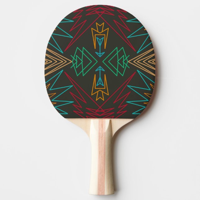 Raquette De Ping Pong Art amérindien aztèque à motif géométrique rayé (Devant)