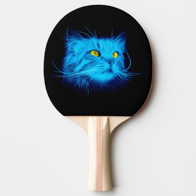 Raquette De Ping Pong Art de chat néon bleu Cool - Conception d'animal l (Devant)
